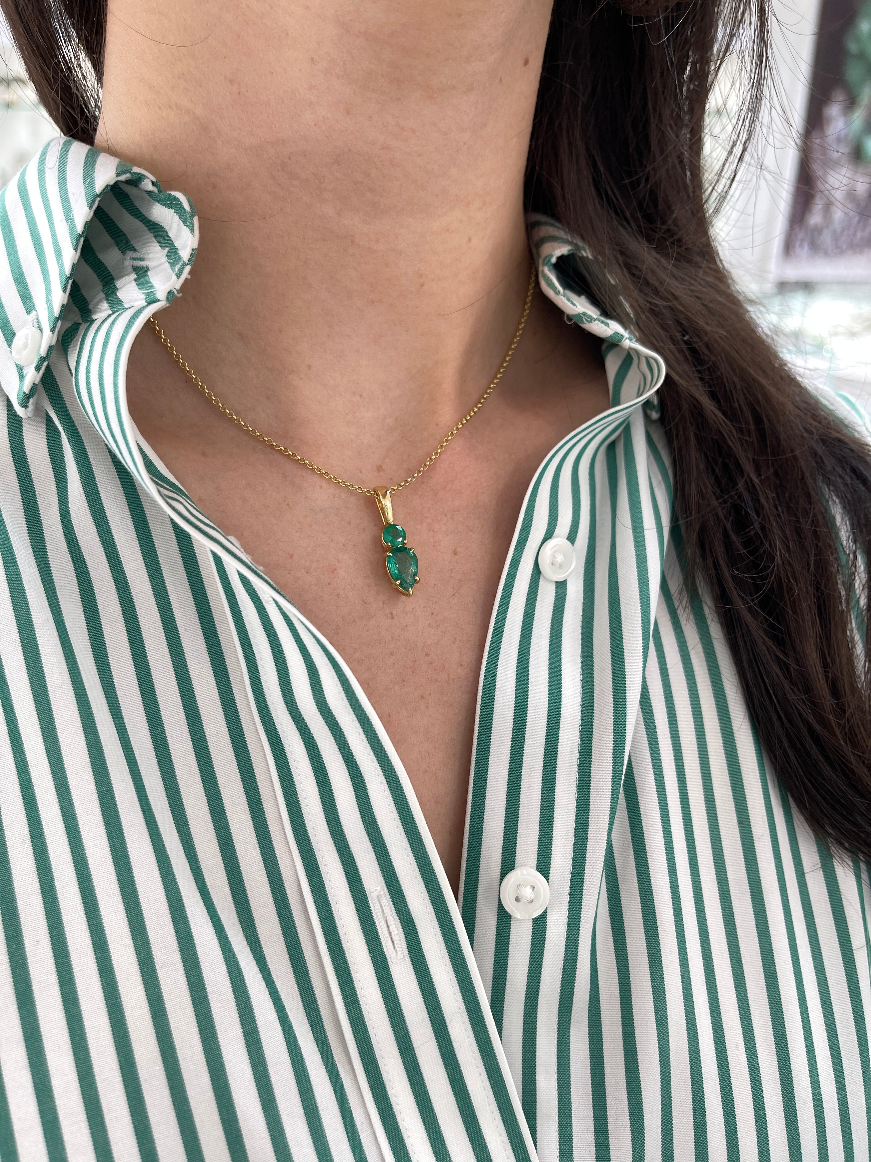 3.15 Carat Toi et Moi Teardrop & Round Emerald Pendant - JR Colombian Emeralds