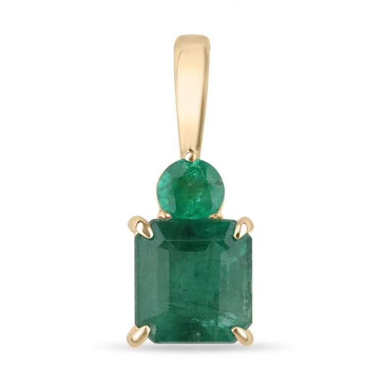 4.46tcw Zambian Emerald Toi et Moi Necklace 14K Gold Asscher & Round P