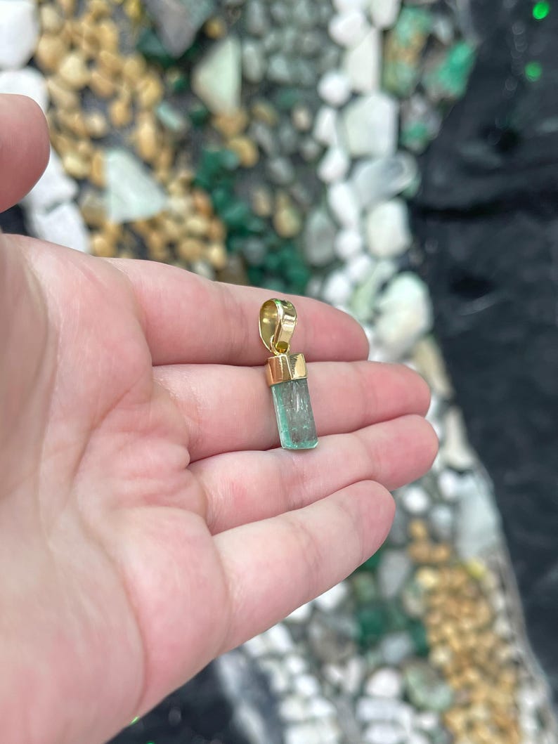 4.51ct 18K Light Green Crystal Clear Rough Colombian Emerald Pendant - JR Colombian Emeralds