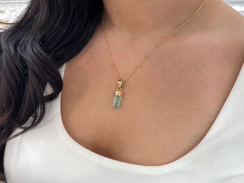 4.51ct 18K Light Green Crystal Clear Rough Colombian Emerald Pendant - JR Colombian Emeralds