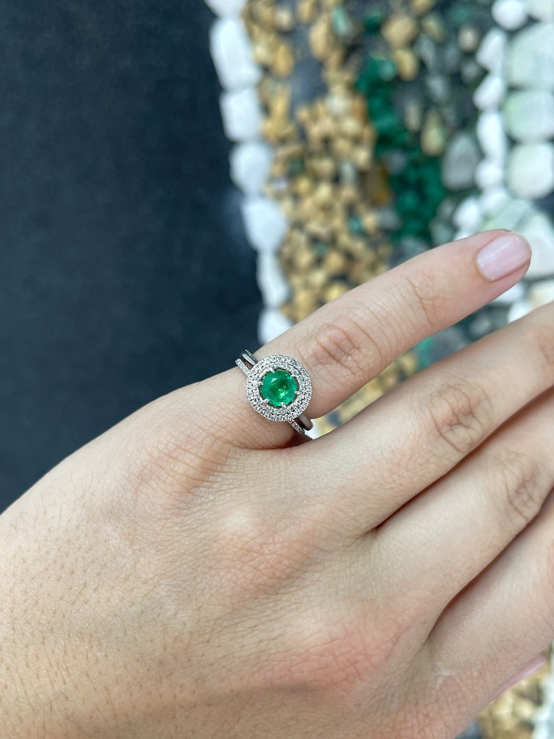 1.45 Carat Vivid Yellowish-Green Emerald in a 14K Gold Ring with Diamond Accents