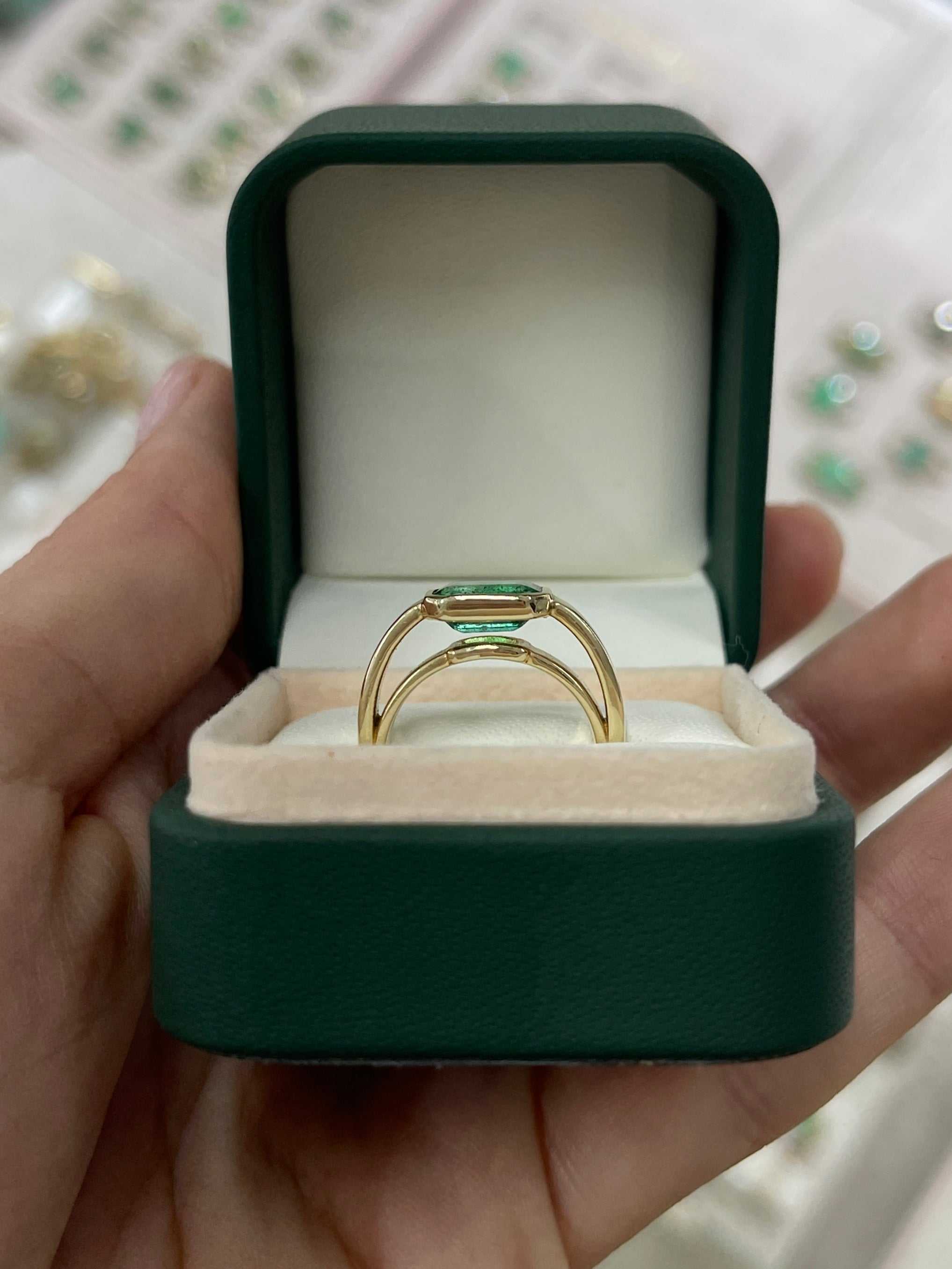 2.40cts 14K Natural Emerald Cut Dark Green Solitaire Engagement Ring - JR Colombian Emeralds