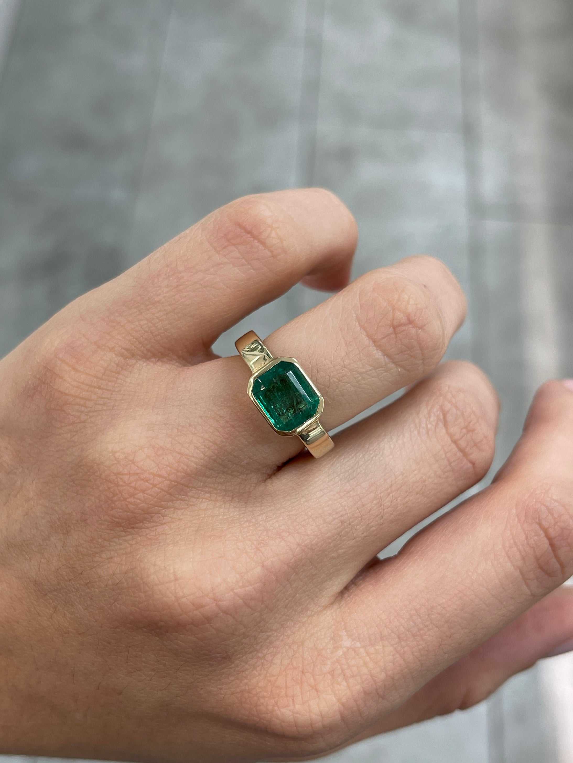 2.40cts 14K Natural Emerald Cut Dark Green Solitaire Engagement Ring - JR Colombian Emeralds