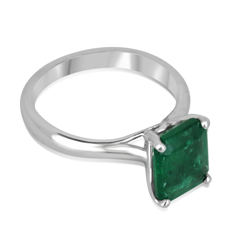 2.65ct Plat Natural Vivid Rare Alpine Dark Green Emerald Cut