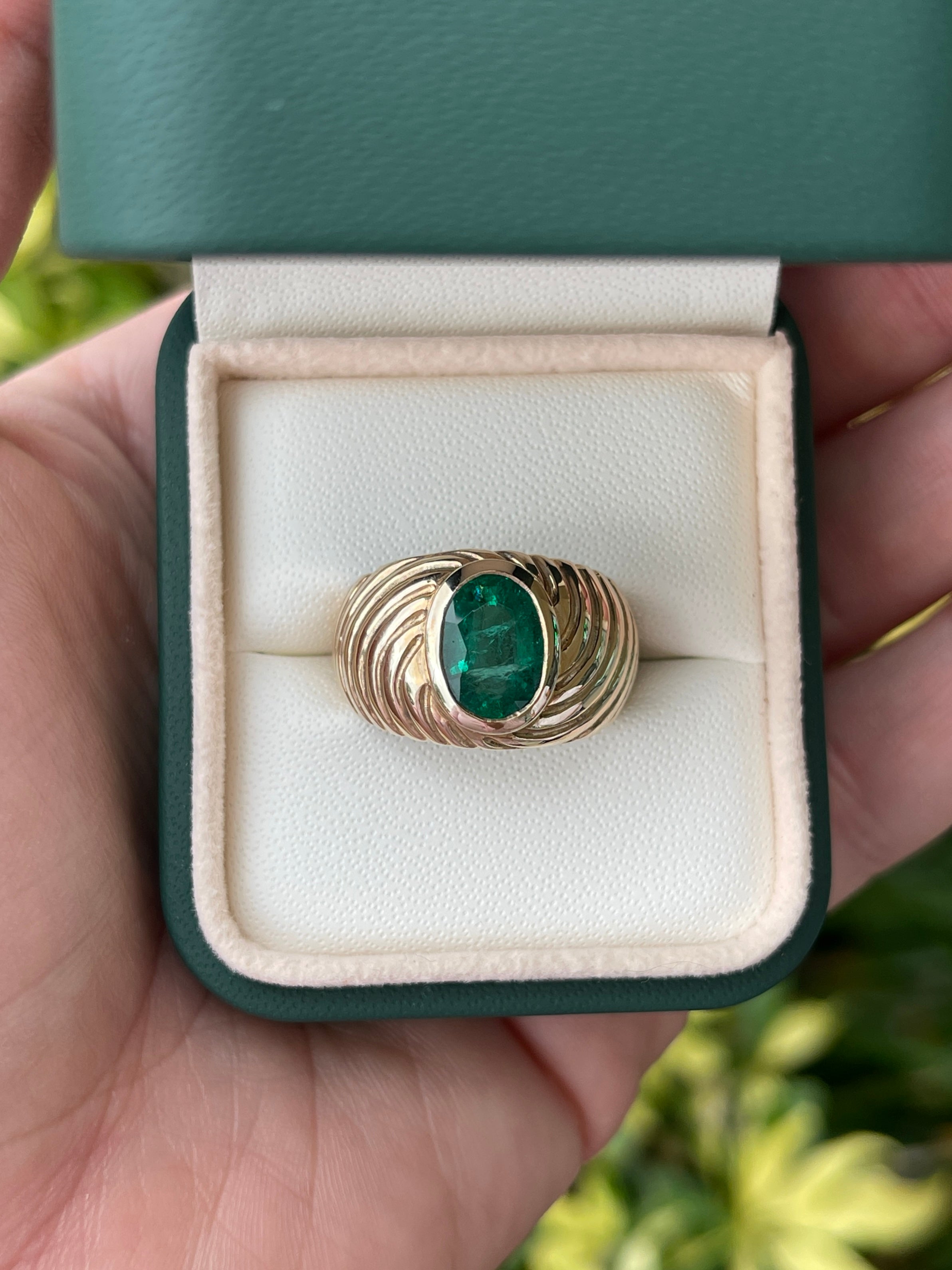 3.0ct 14K Natural Emerald Oval Cut Mens Solitaire Gold Ring - JR Colombian Emeralds