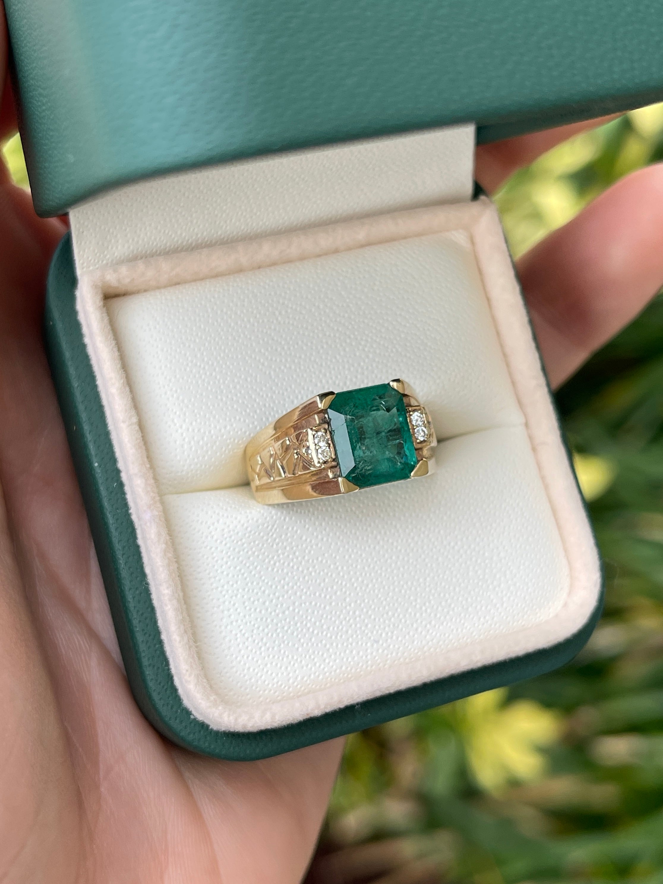 3.31tcw 14K Natural Emerald and Diamond Mens Statement Ring | JR