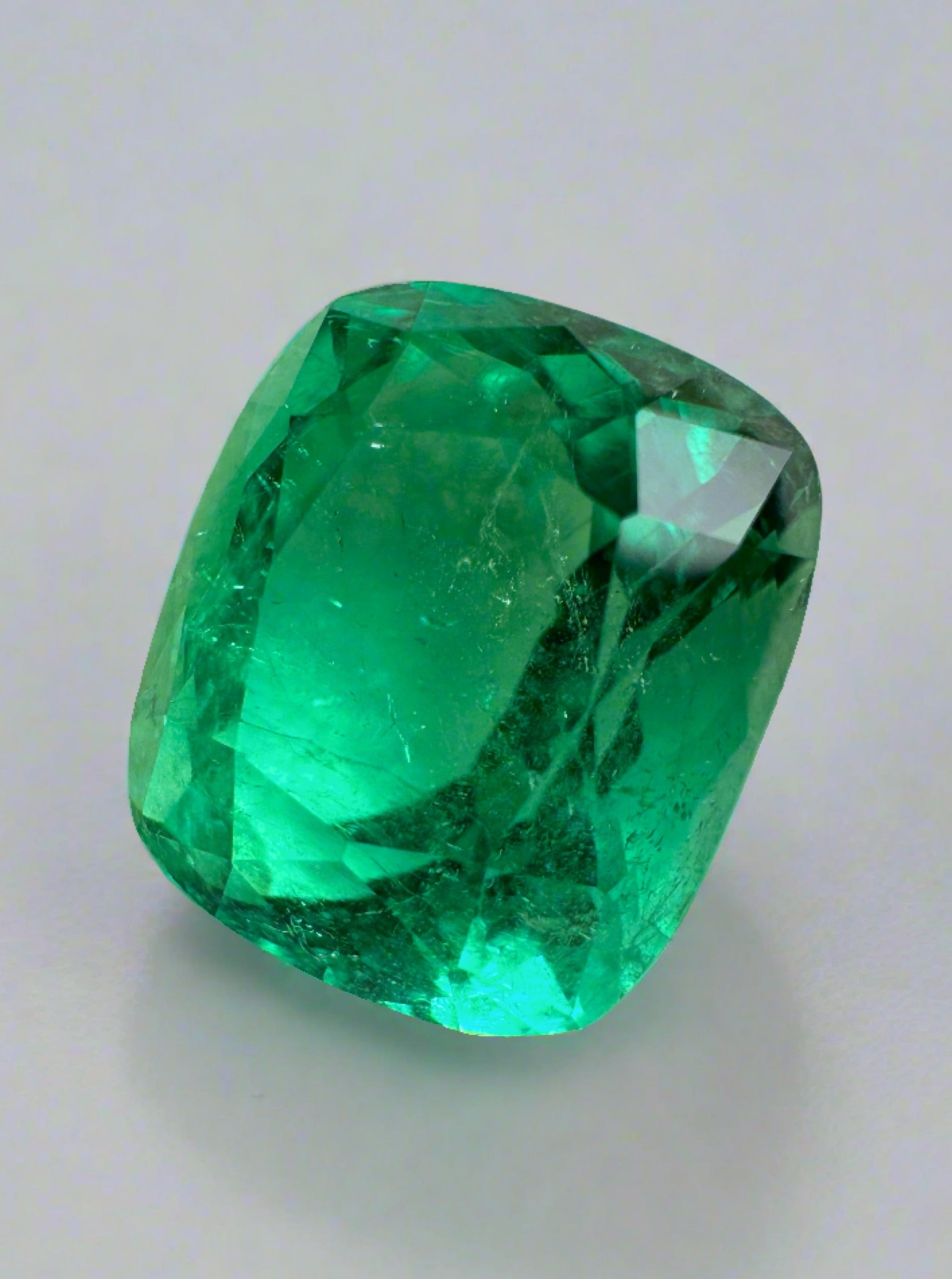 6.17 Carat 12x10.4 Minor to Moderate Oil Intense Green Natural Loose Colombian Emerald- Cushion Cut - JR Colombian Emeralds