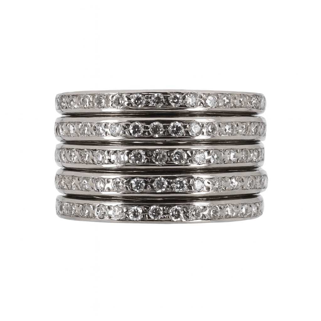 0.40tcw five row diamond multi band ring in 14K white gold with bezel-set round diamonds