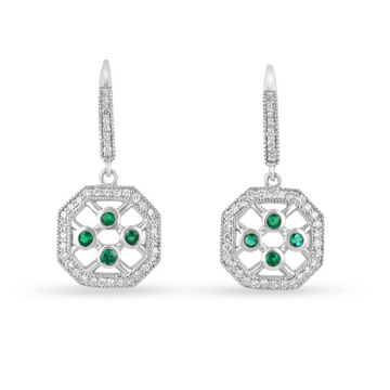 1.30tcw Colombian Emerald & Diamond French Hook Dangle Earrings 14K