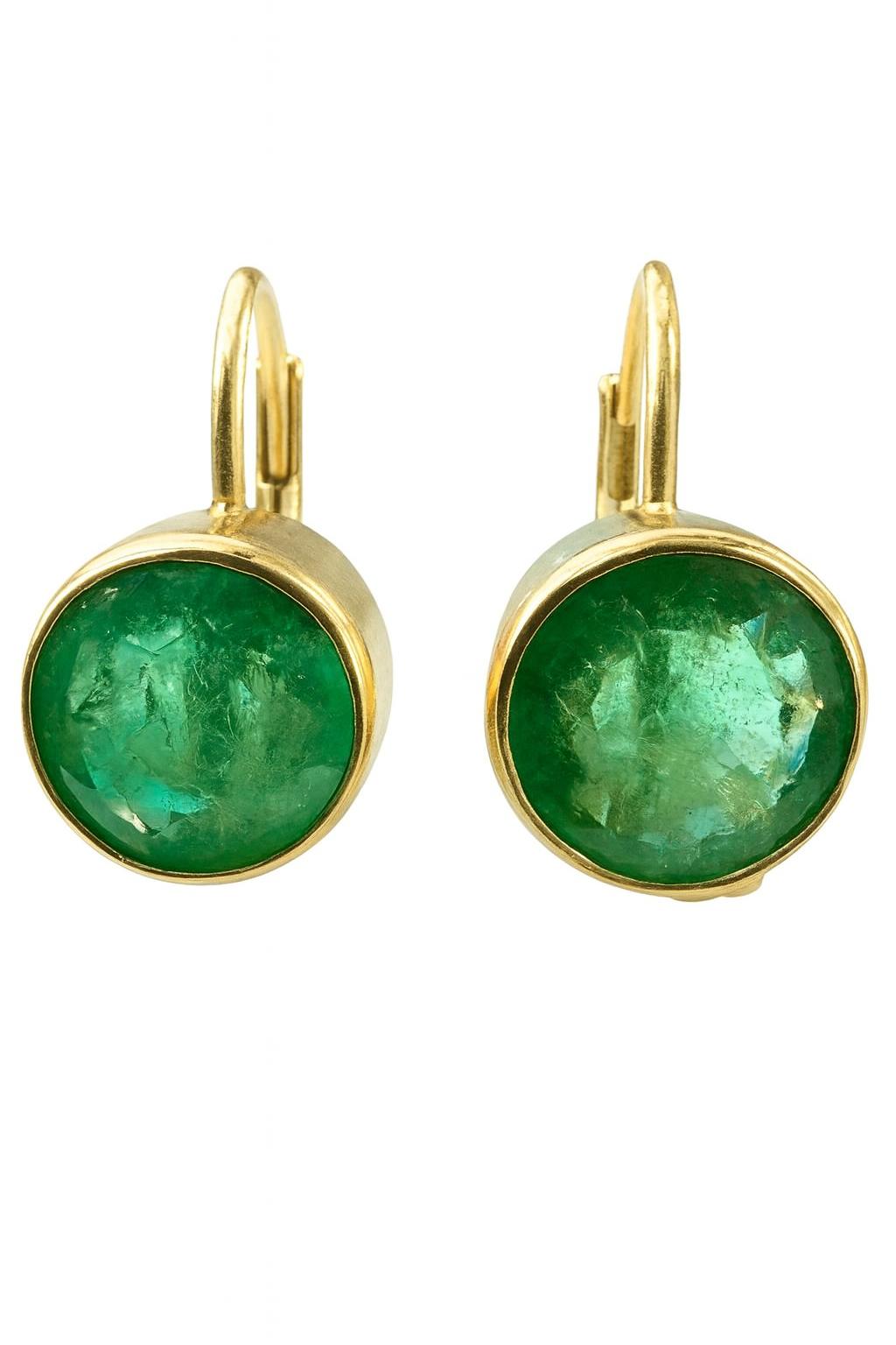 2.30tcw Round Emerald Bezel Leverback Earrings 14K