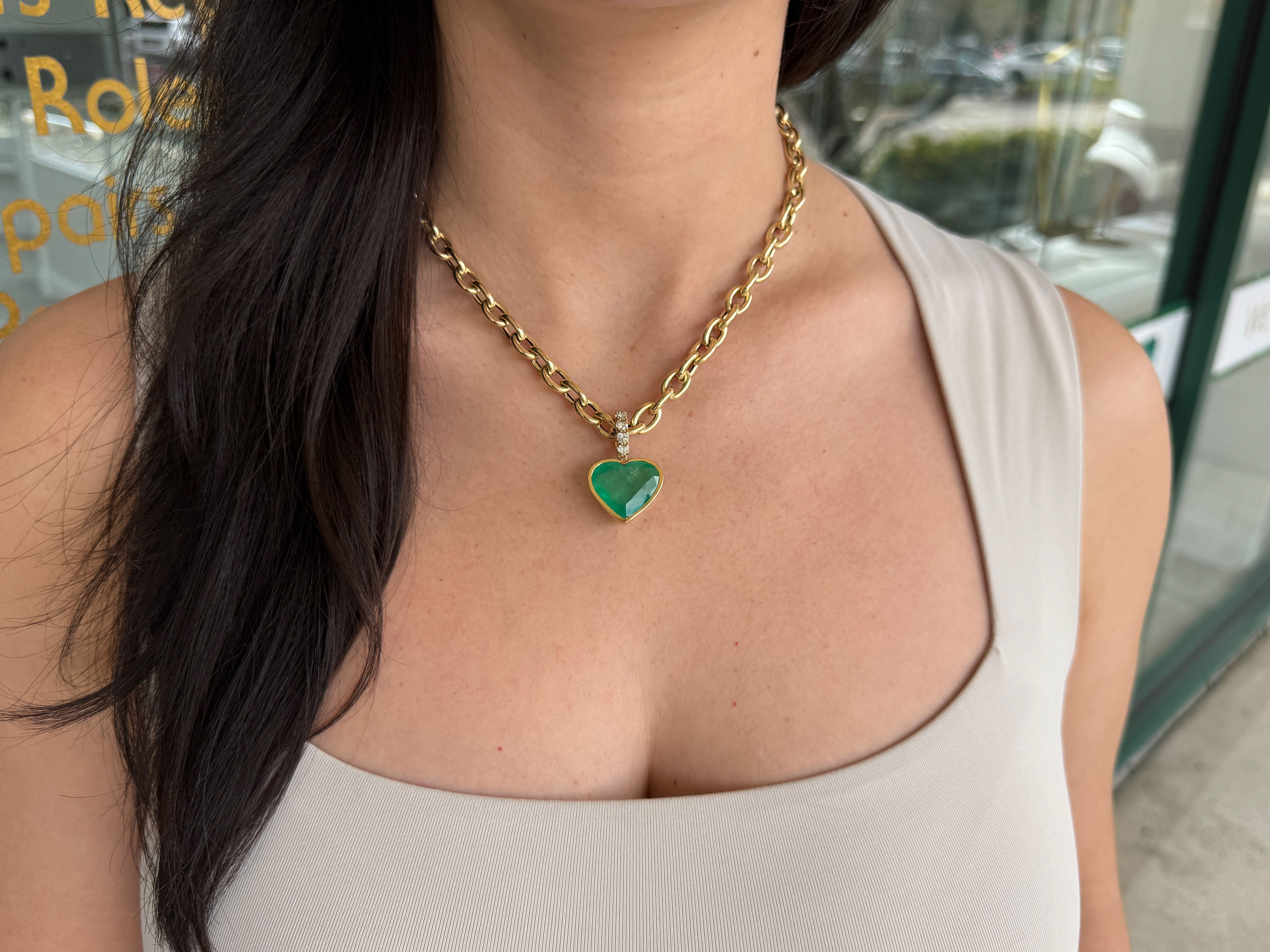 23.94tcw Rare Colombian Emearld Heart of the Ocean & Diamond Necklace 18K