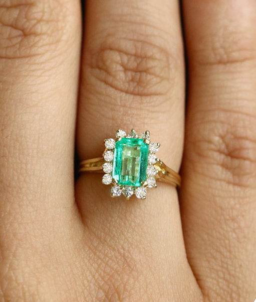 1.84tcw Natural Emerald Colombian Round Diamond Classic Halo Engagement Ring 18K