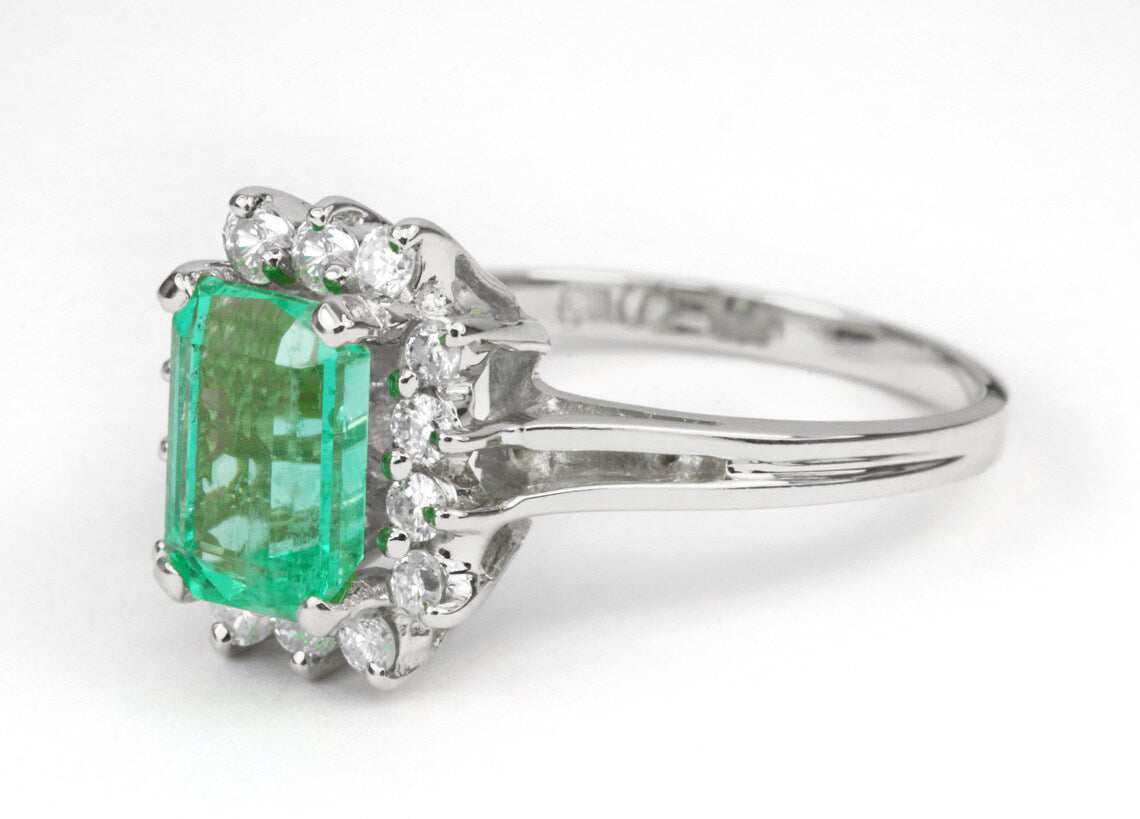 1.84tcw Emerald Colombian Diamond Classic Halo Engagement Ring 18K