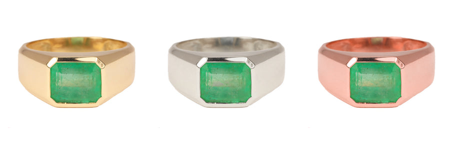 Bold 2.40 Carat Rich Emerald Bezel Horizontal East To West Gypsy Signet Ring 14K