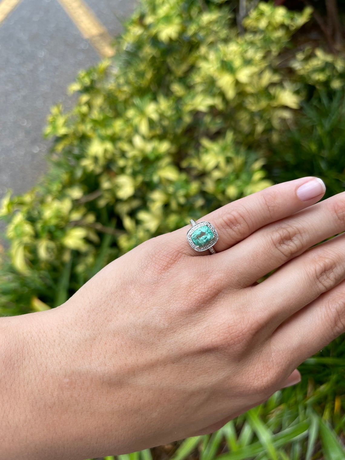 Chic and Sophisticated: Cushion Emerald & Diamond Halo 2.63tcw Engagement Ring in 14K Gold