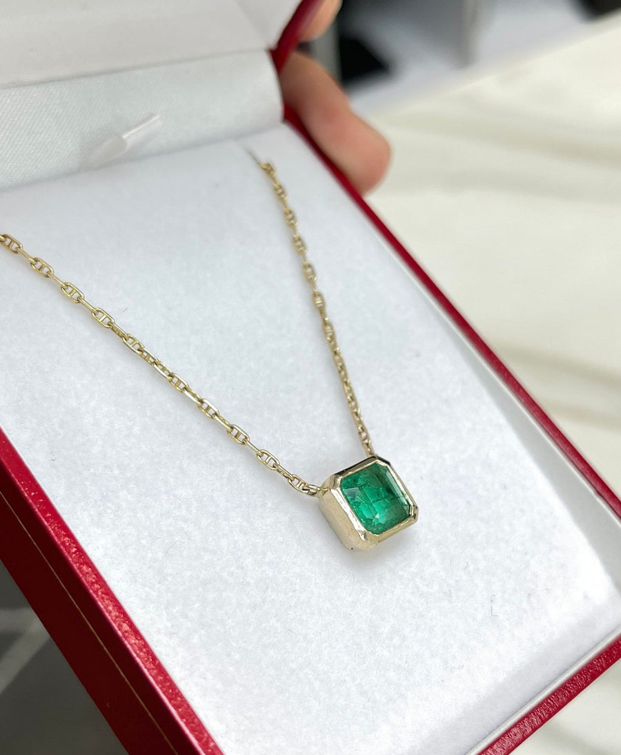 14K Natural Sqaure 2.22cts Emerald Bezel Set Solitaire Anchor Stationary Necklace 