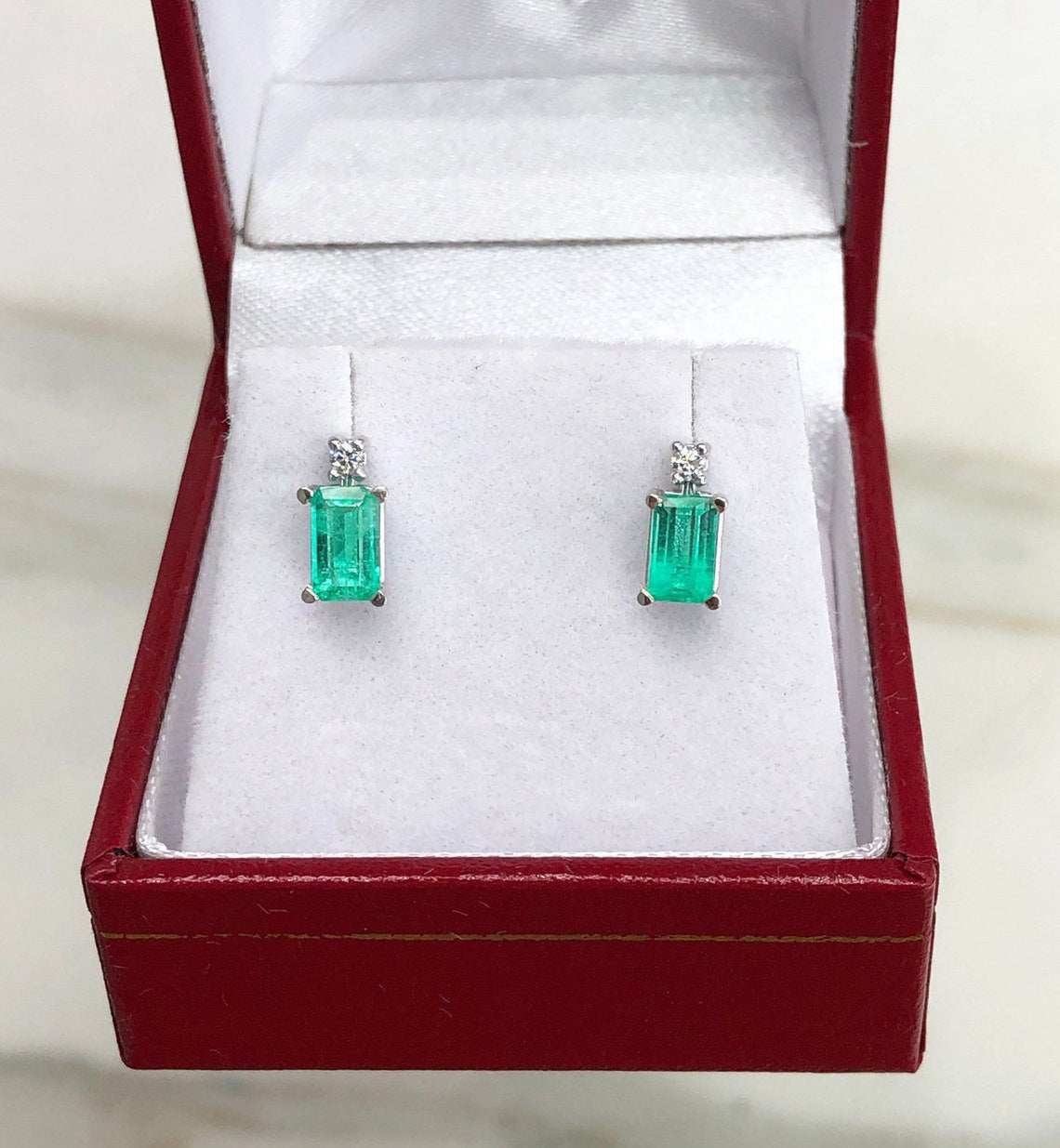 1.56tcw Basket Set Round Colombian Emerald Stud Earrings with Diamond 14K