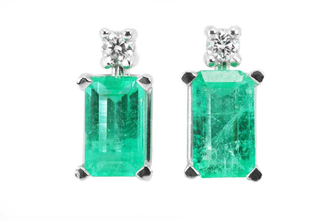 1.56tcw Basket Set Round Colombian Emerald Stud Earrings with Diamond 14K