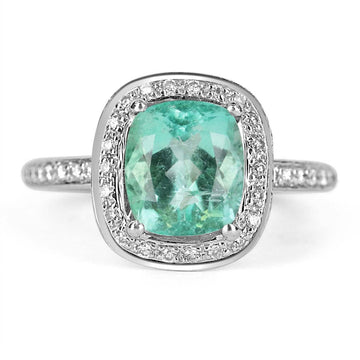 Cushion Elegance: 2.63tcw 14K Cushion Emerald & Diamond Halo Engagement Ring