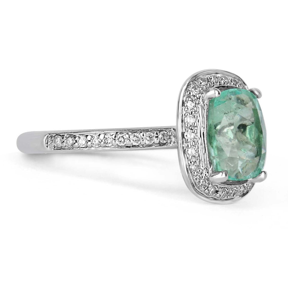 Dazzling Brilliance: 2.63tcw 14K Cushion Emerald & Diamond Halo Engagement Ring