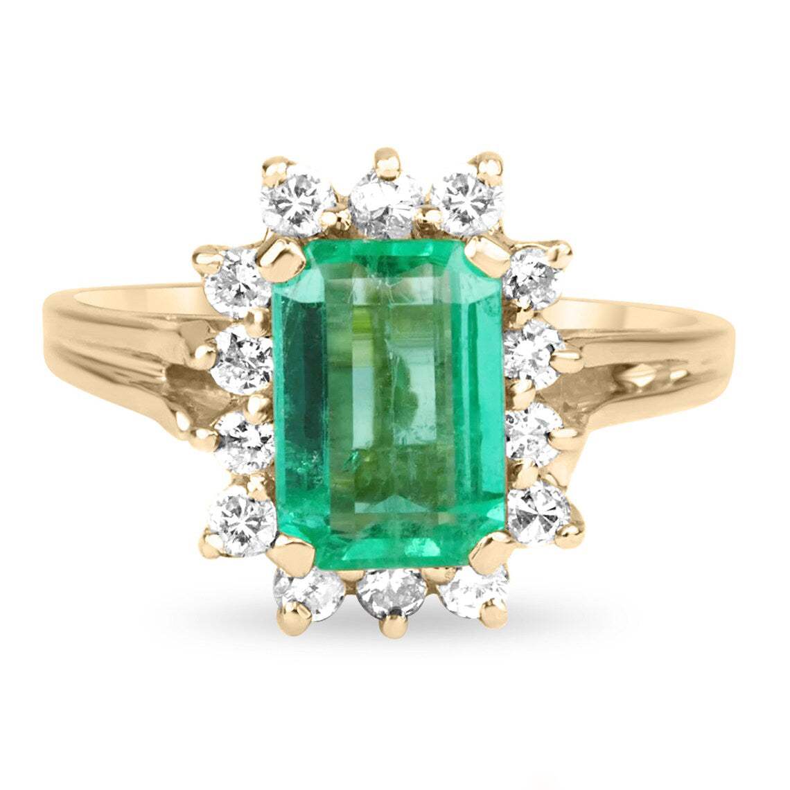 1.84tcw Emerald Colombian Diamond Classic Halo Engagement Ring 18K