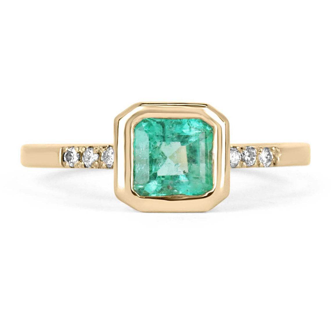 1.08tcw Emerald Bezel Asscher Pave Diamond Statement Ring 14K