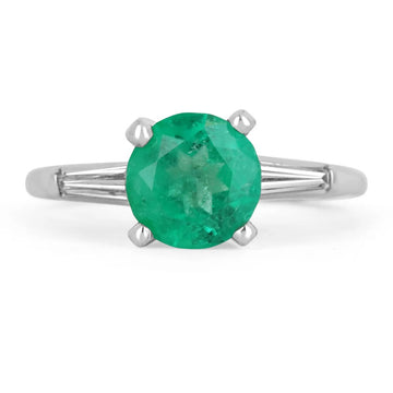 2.61tcw Round Emerald & Diamond Baguette Engagement Ring Platinum