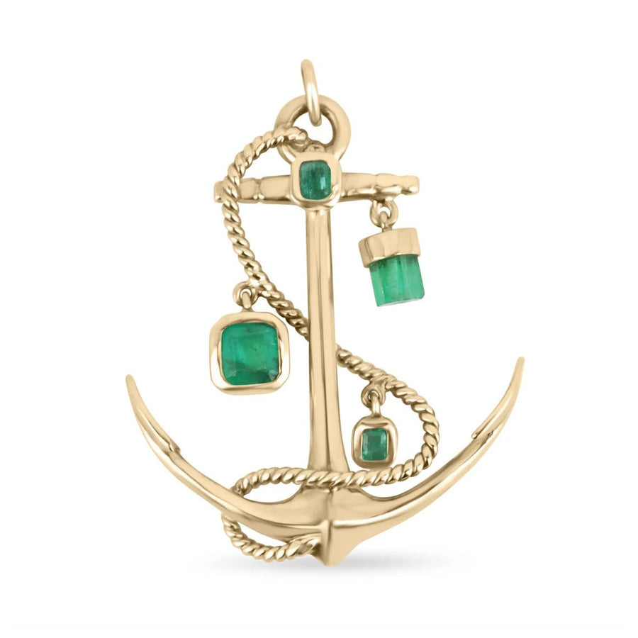 Special Price for Christian 3.34tcw Handmade Large Colombian Emerald Anchor Pendant 14K