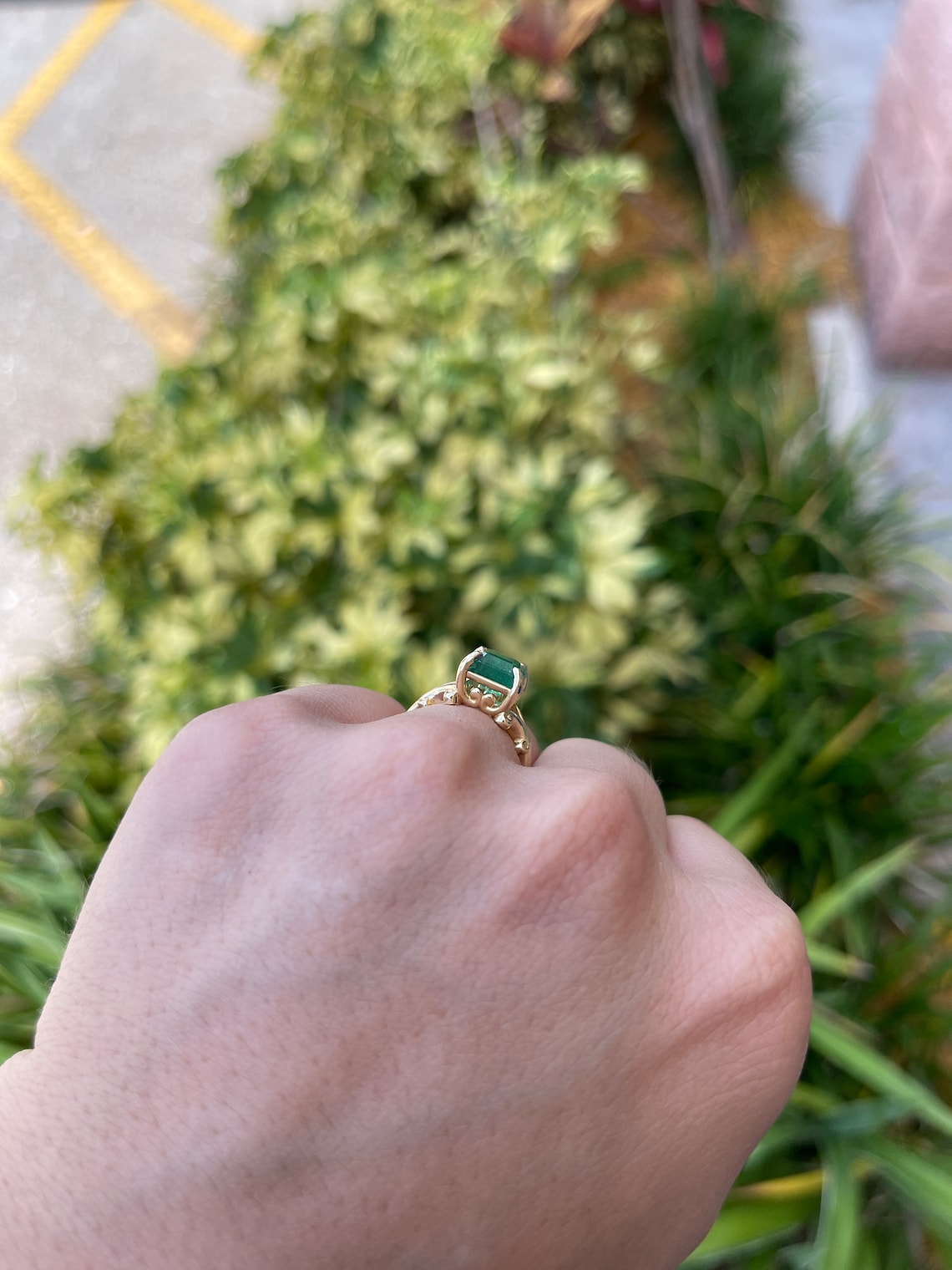 Natural 2.63ct Asscher cut emerald solitaire ring in 14K gold with four prongs, vintage style for ladies by JR Colombian Emeralds