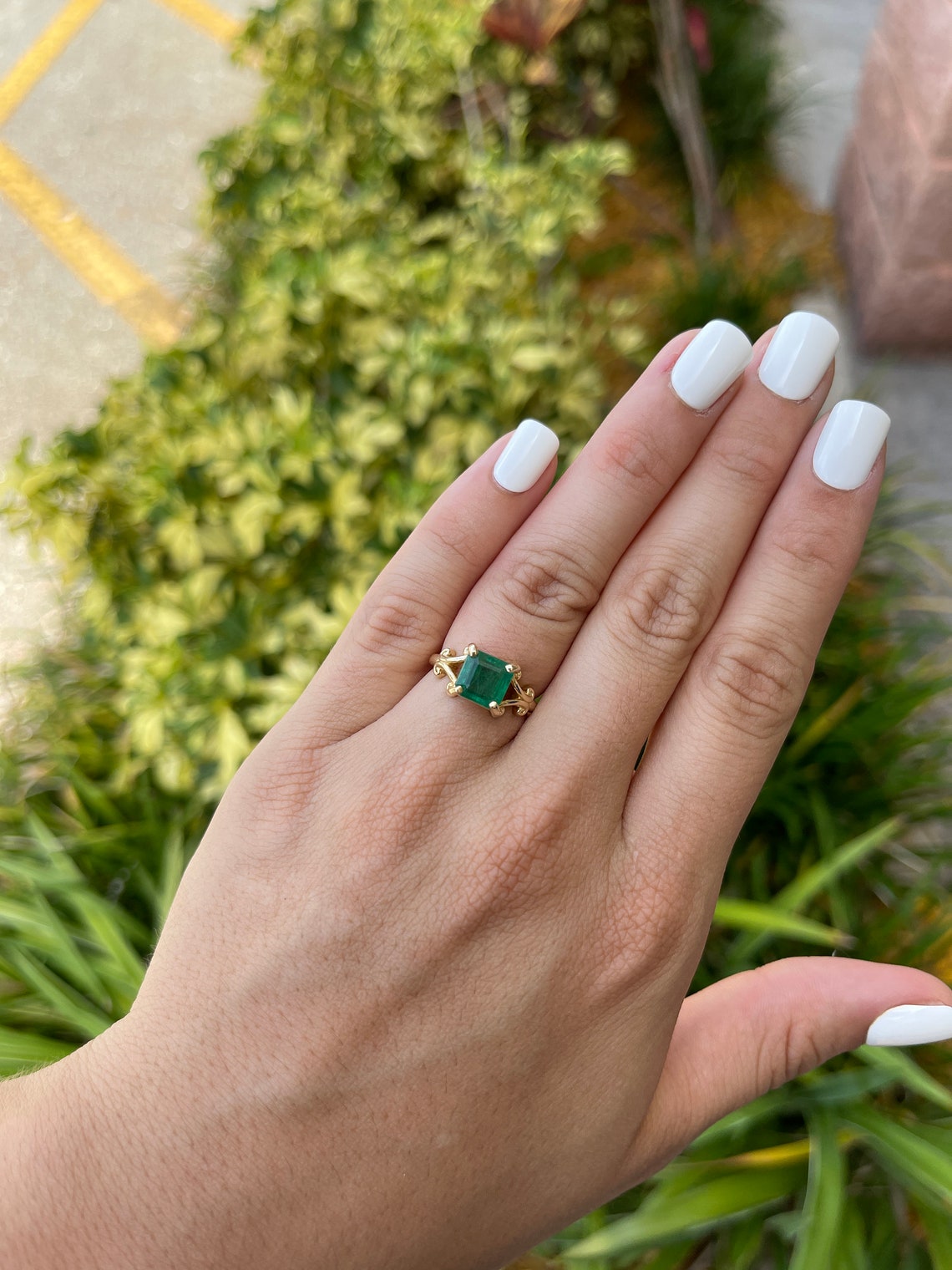 Natural 2.63ct Asscher cut emerald solitaire ring in 14K gold with four prongs, vintage classic design by JR Colombian Emeralds.