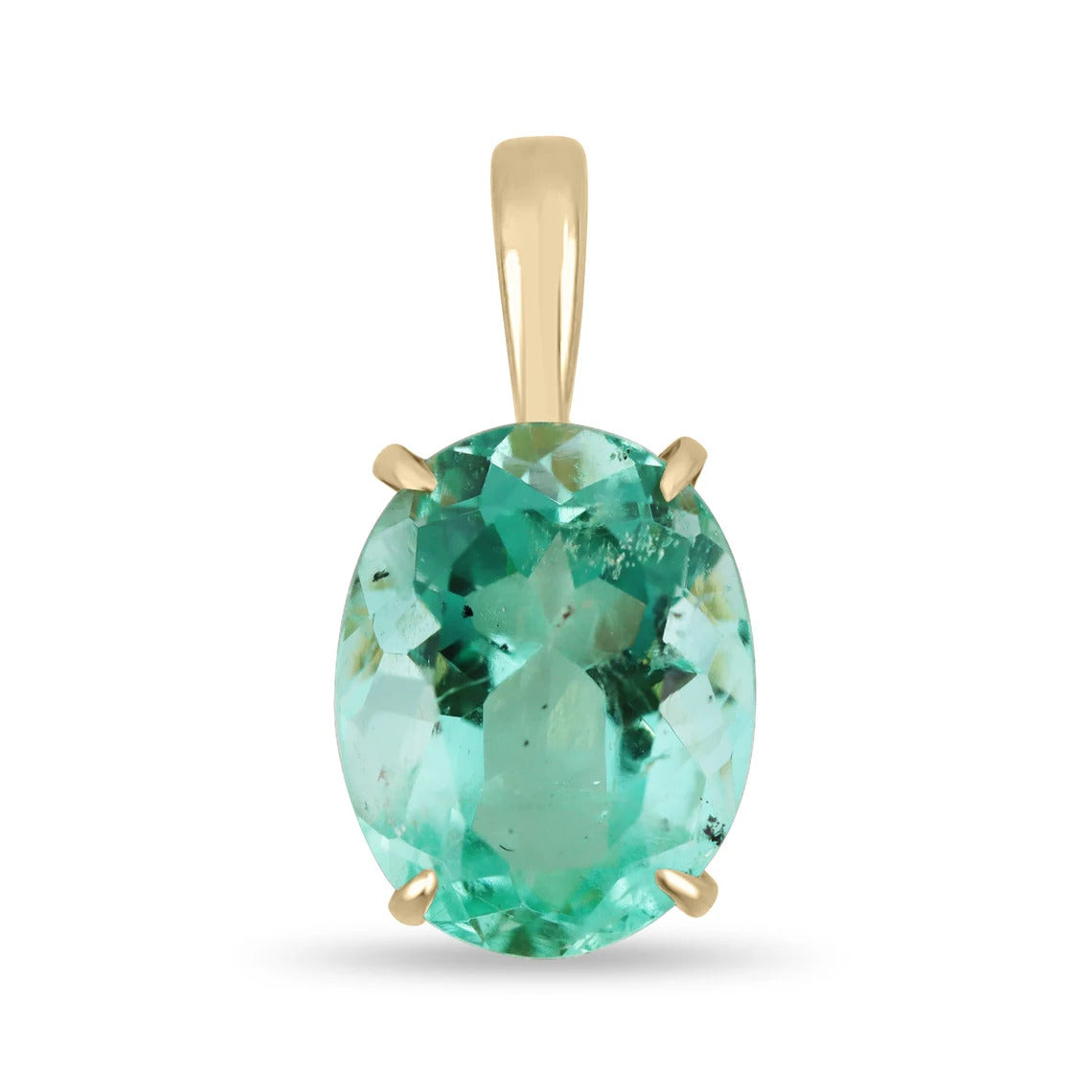 6.45ct 18K Bluish Green High Transparency Oval Colombian Emerald 4-Prong Solitaire Pendant Necklace