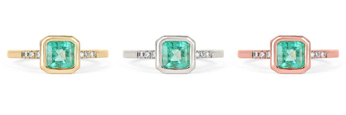 1.08tcw Emerald Bezel Asscher Pave Diamond Statement Ring 14K