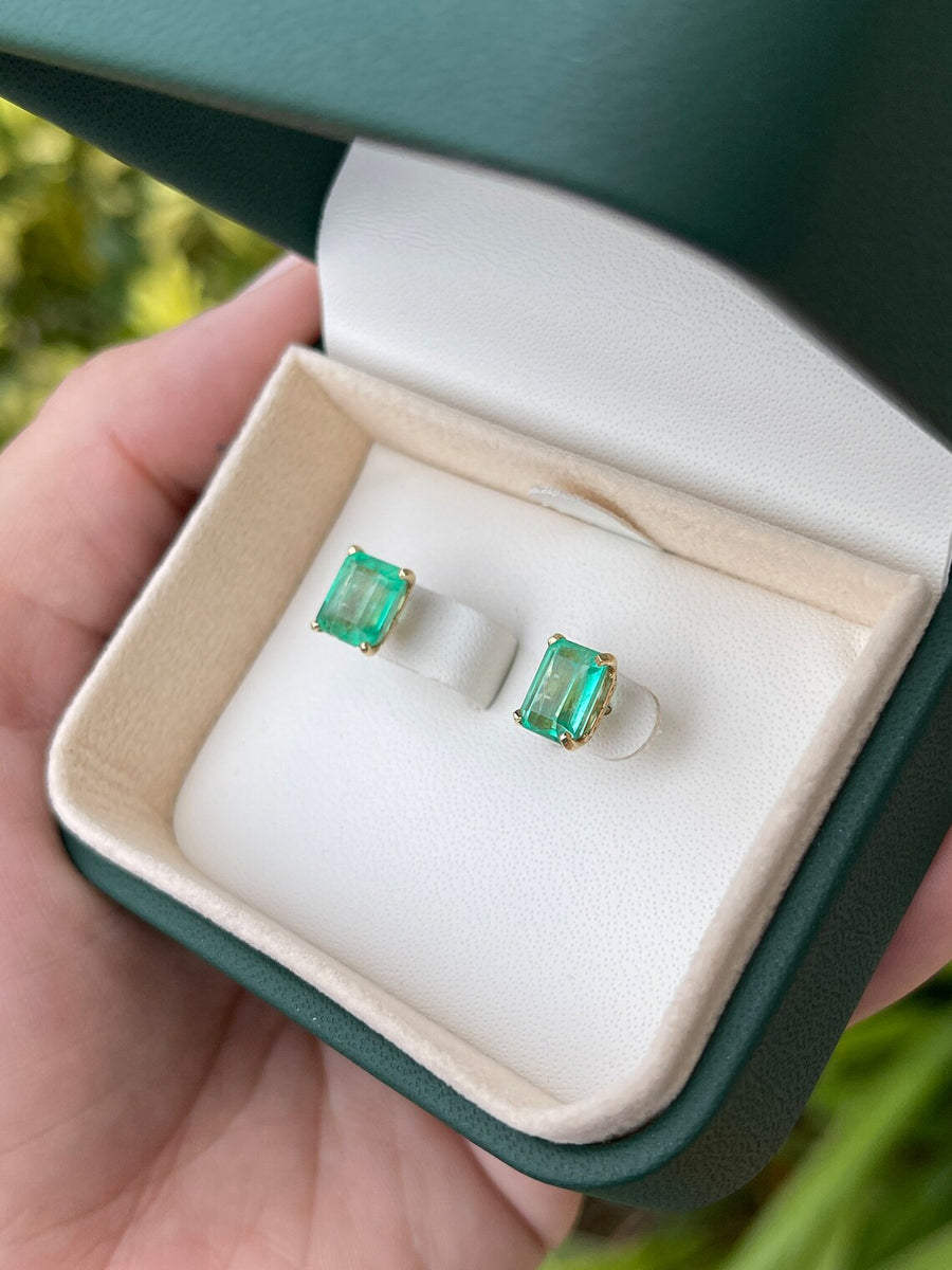 4.0tcw Statement Colombian Emerald Classic Solitaire Stud Earrings 14K