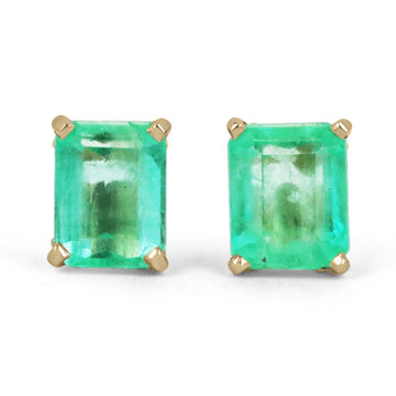 4.0tcw Statement Colombian Emerald Classic Solitaire Stud Earrings 14K 