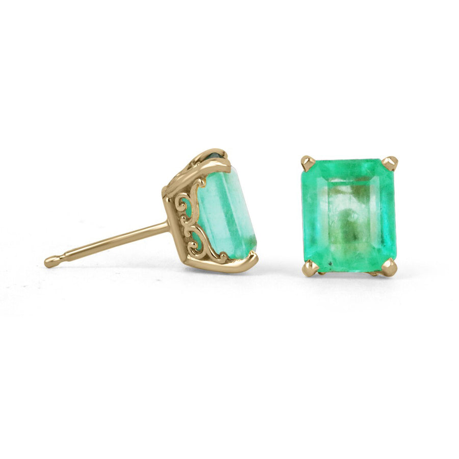 4.0tcw Statement Colombian Emerald Classic Solitaire Stud Earrings 14K Gift