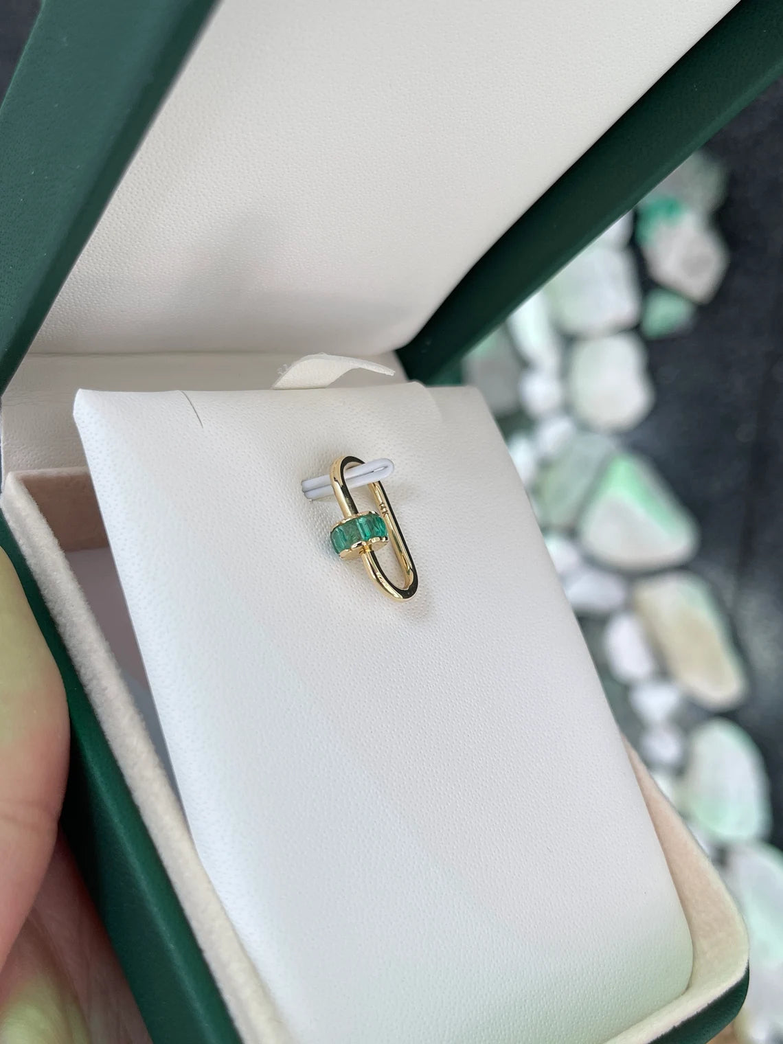 1.15ct Natural Emerald Cut Carabiner Charm Pendant with Green Emerald