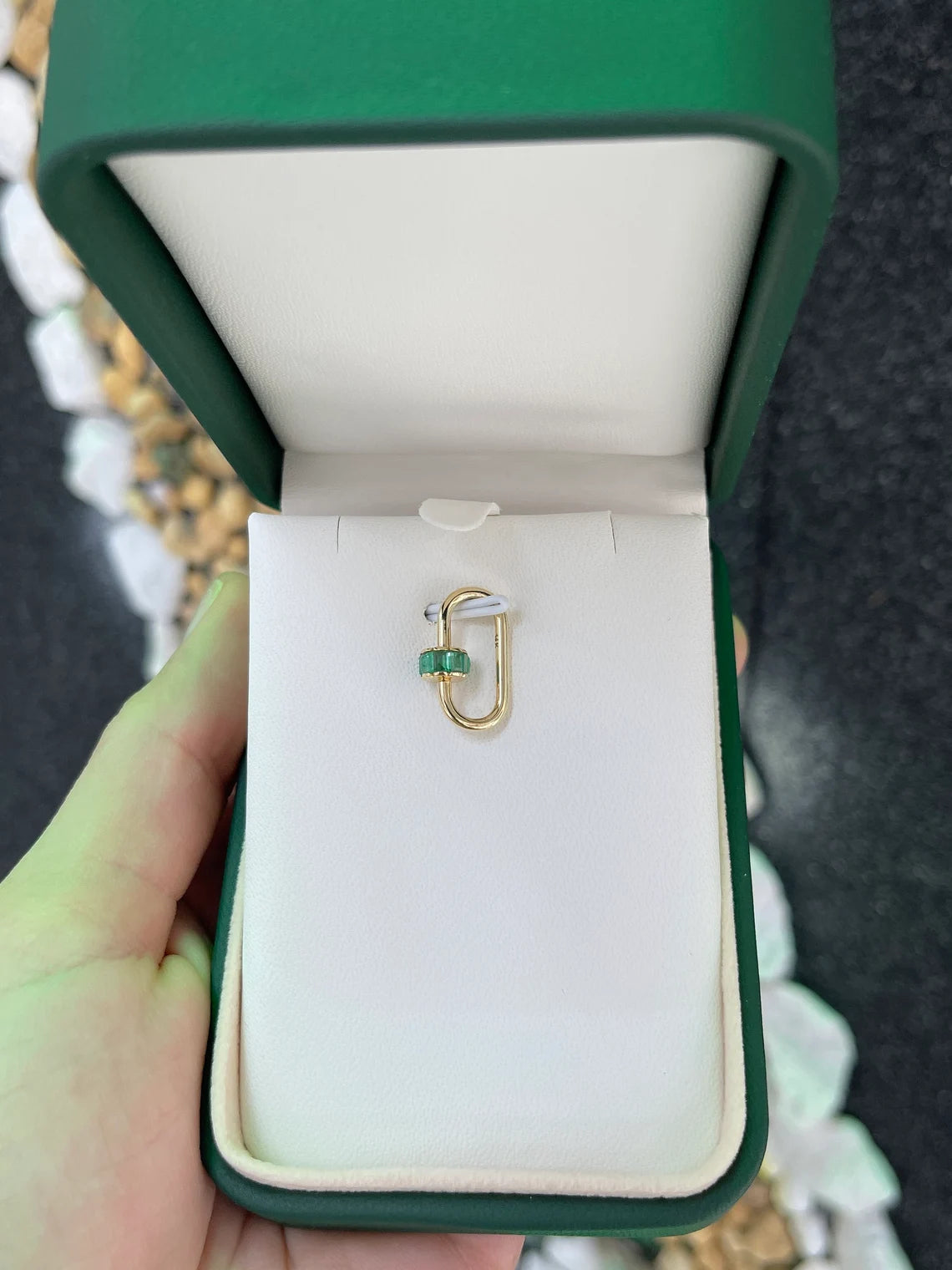 1.15ct Natural Emerald Cut Carabiner Charm Pendant with Green Emerald