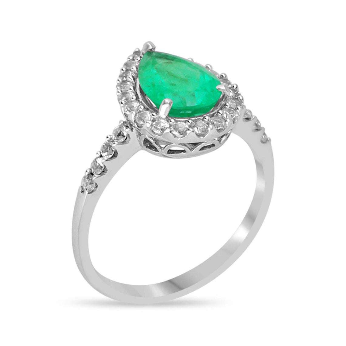 2.66tcw 14K Pear Cut Vivid Medium Dark Green Emerald & Diamond Halo Accent Engagement Ring