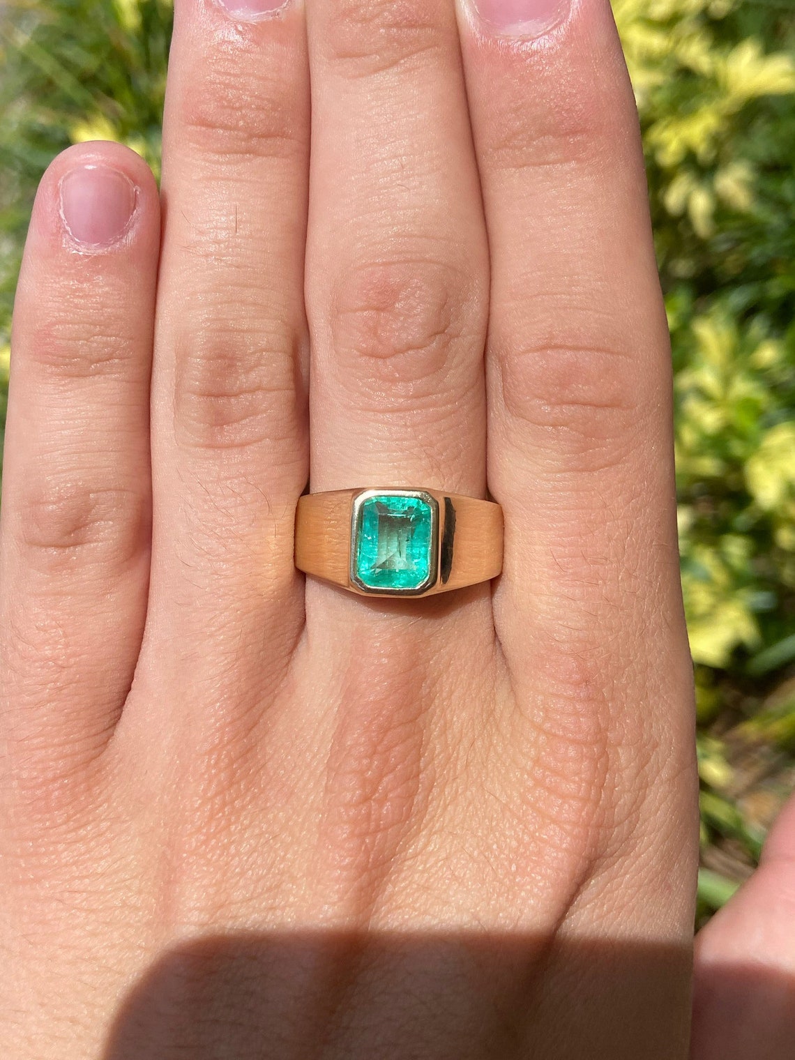 Men's 2.80 Carat Colombian Emerald Solitaire Ring in 14K gold bezel setting by JR Colombian Emeralds