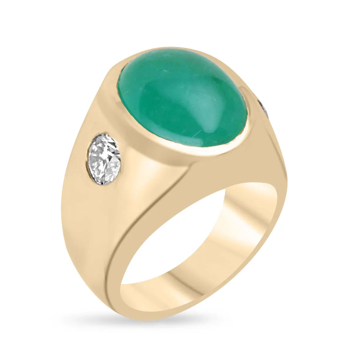 6.49 Carat Emerald Cabochon Three Stone Ring Features Diamond Accents