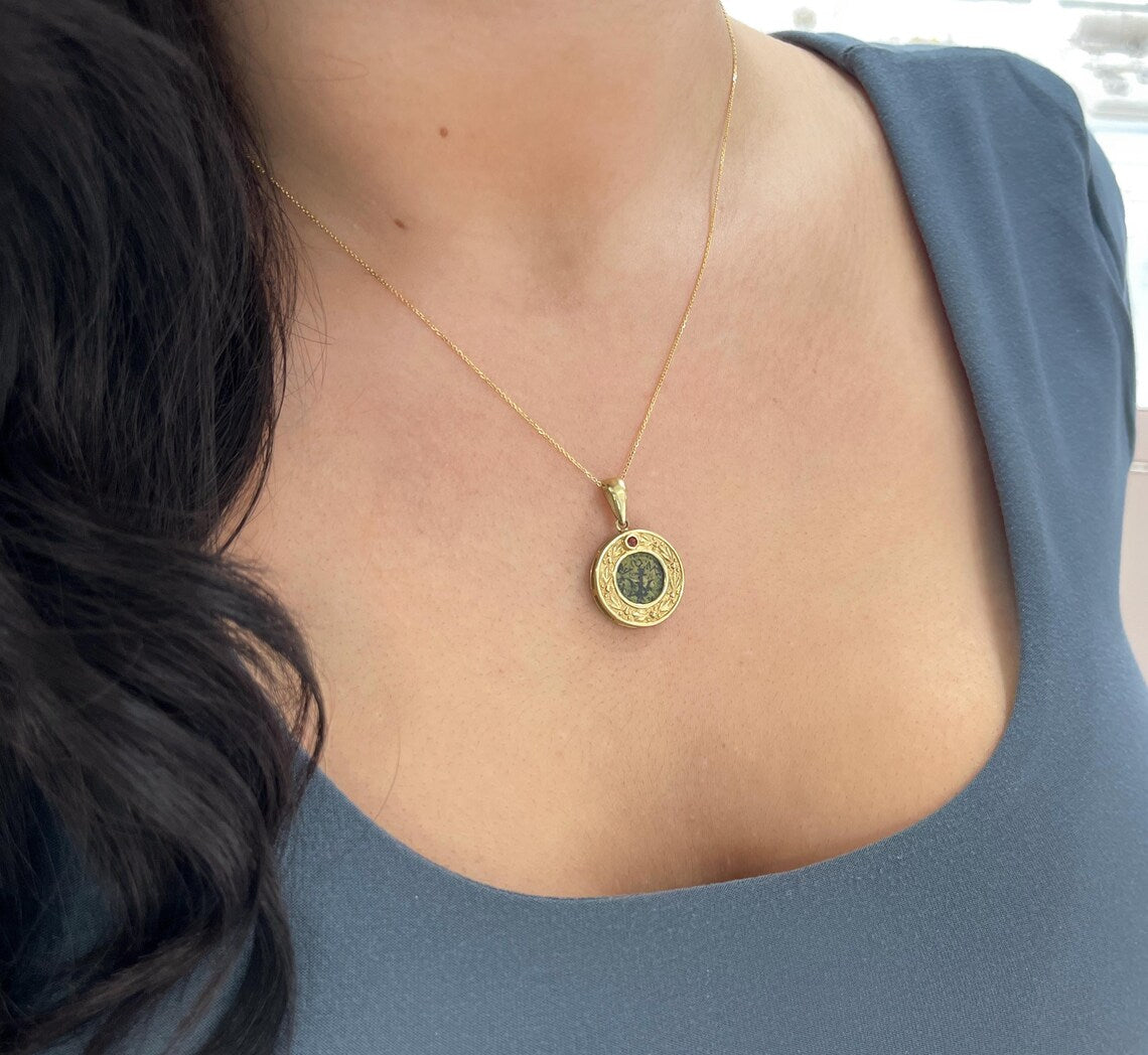 2.00ct Natural Round Orange Sapphire Ancient Coin Pendant Necklace
