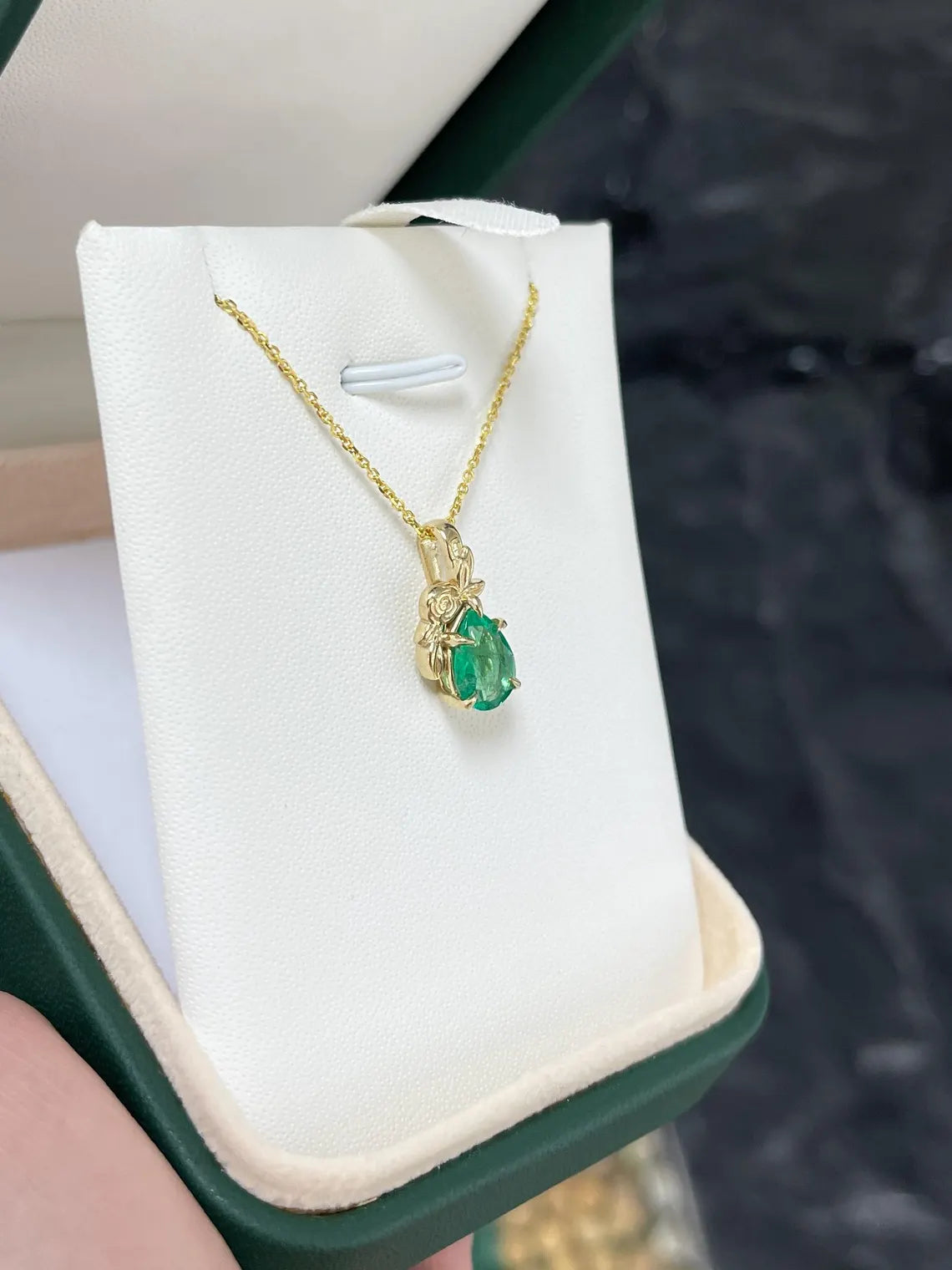 1.25ct Natural Pear Cut Emerald Floral Pendant Necklace for Women