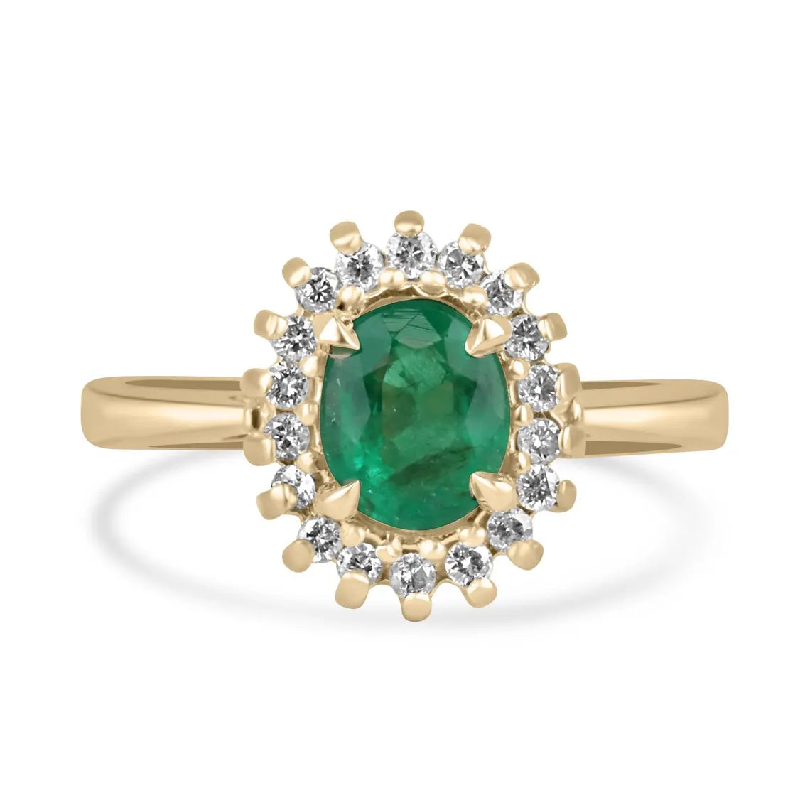 1.05ct Radiates Vivid Green Oval Emerald Halo Ring with Diamond Sparkle