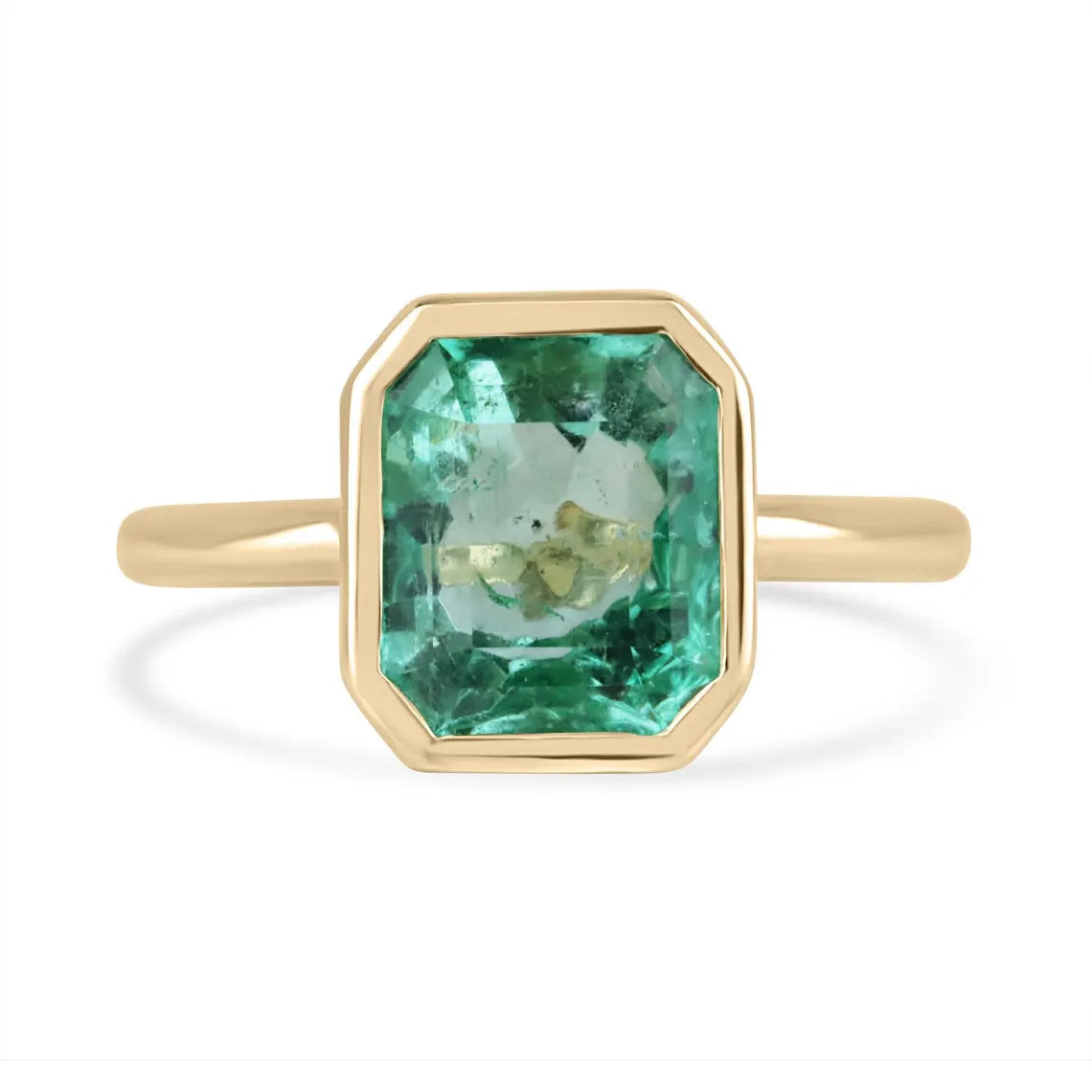3.04ct Vivid Seafoam Green Emerald Bezel Solitaire Engagement Ring