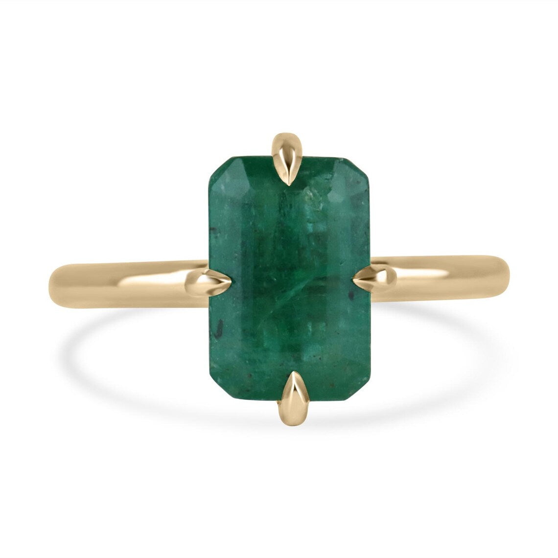 1.90 Carat Natural Dark Green Emerald Cut Solitaire Emerald Ring