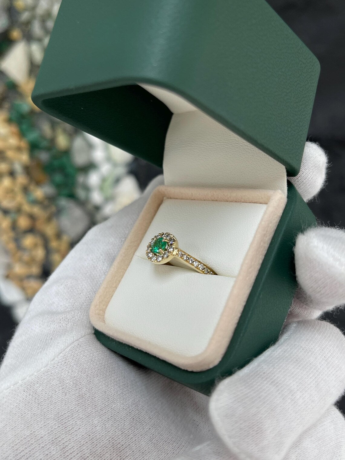 0.75tcw Round Emerald Diamond Halo Ring for Elegant Engagement Style