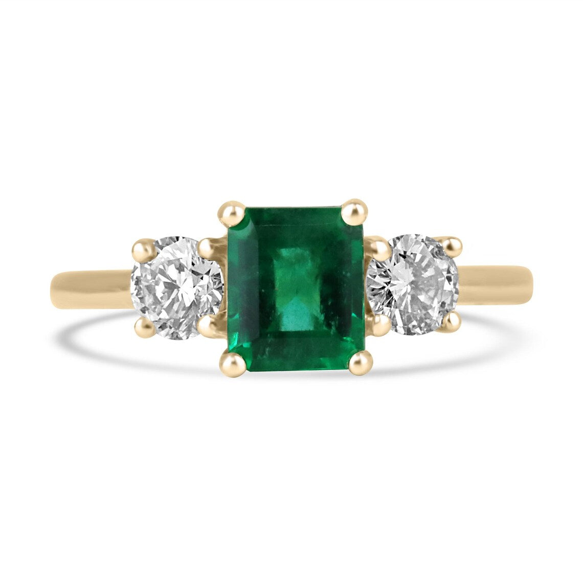 1.34ct Features Vivid Emerald Cut Emerald with Round Diamond Accents