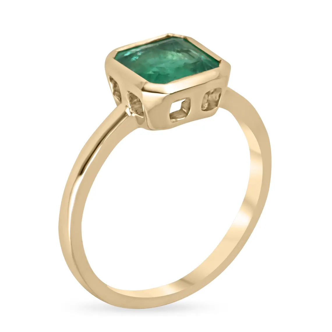 1.15ct Vivid Green Asscher Cut Emerald Solitaire Ring Bezel Set in Gold
