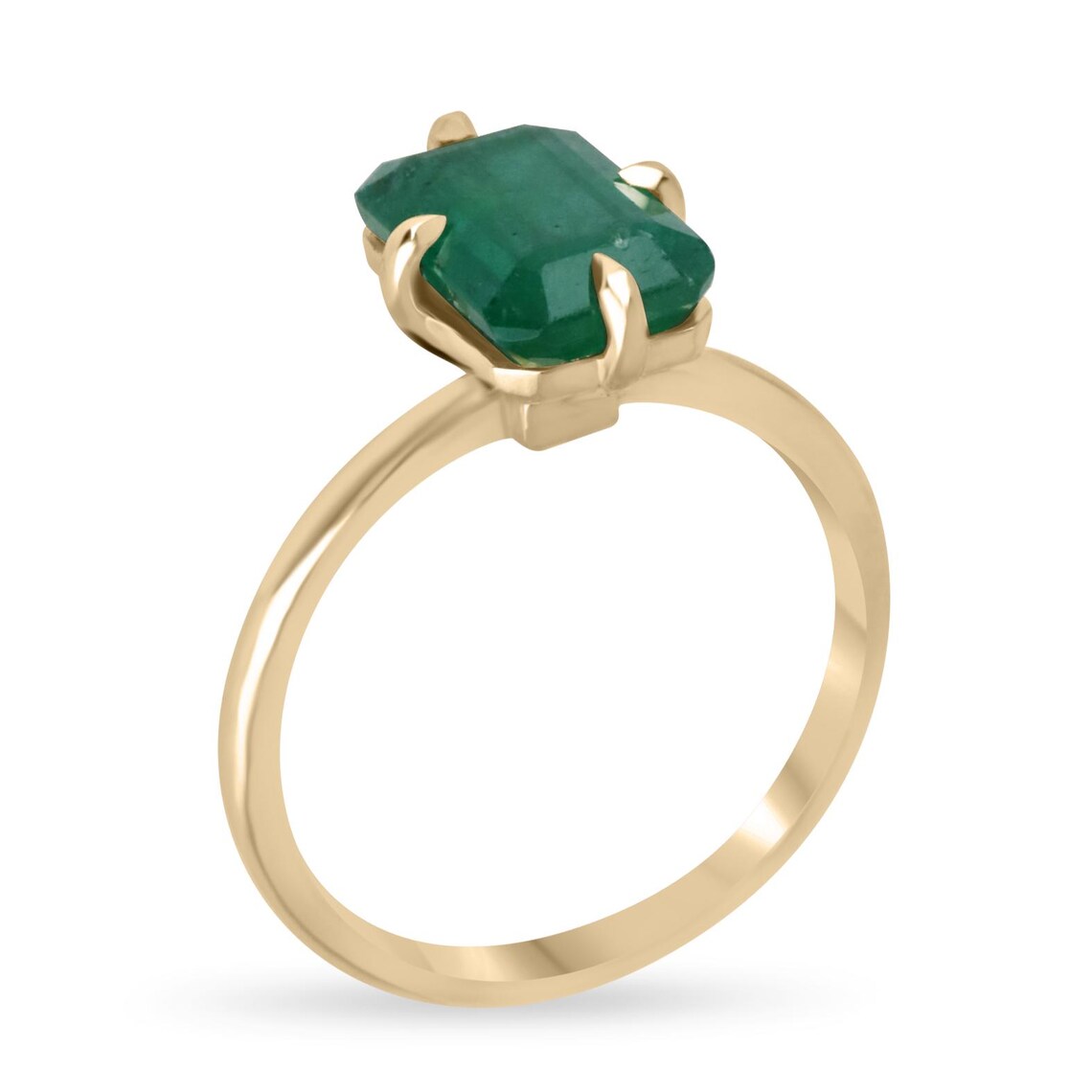 1.90 Carat Natural Dark Green Emerald Cut Solitaire Emerald Ring