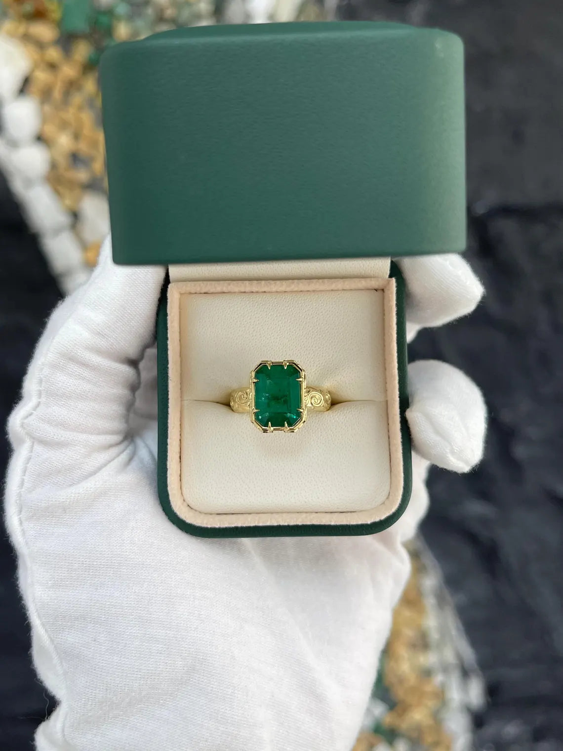 3.90ct Fine Quality Emerald Cut Ring Features Rich Green Solitaire